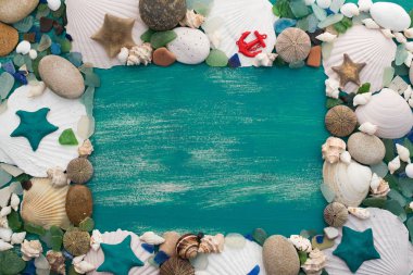 Metin için deniz kabuğu dekoratif çerçeve yer ayarla. Düz görünüm
