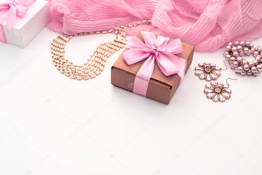 A set of accessories for women. Shopping gifts Decoration