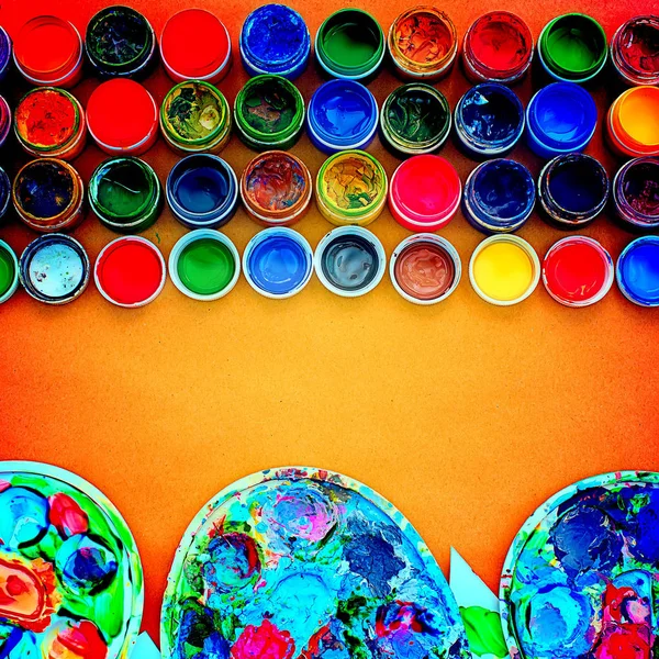 Conjunto Materiales Para Creatividad Dibujo Hobbies Colores Artísticos Paleta Clases — Foto de Stock