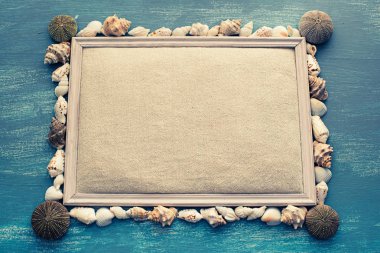 Metin için deniz kabuğu dekoratif çerçeve yer ayarla. Düz görünüm