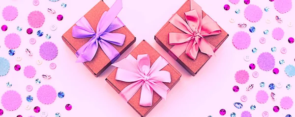 Banner Gift box on festive pastel background.