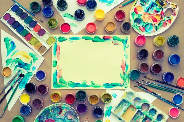 Διακοσμητική Σύνθεση Καρέ Υλικά Για Δημιουργικότητα Και Σχεδιασμό Φωτεινά Χρώματα — Φωτογραφία Αρχείου