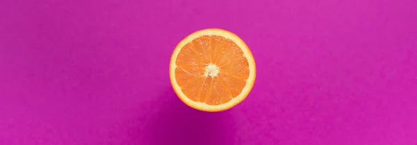 Banner orange One is Tropical Fruit Background Ultraviolet Object Useful Natural Organic Food Minimalism top View Flat Lay
