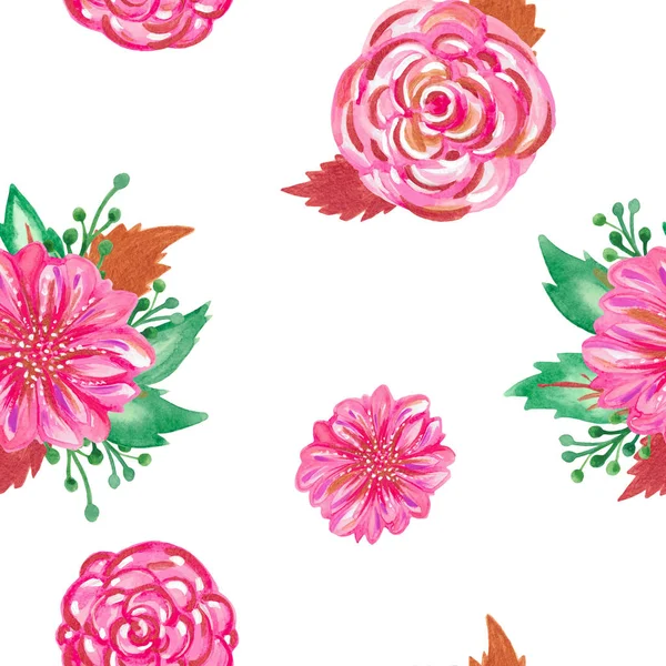 Seamless pattern hand painted watercolor Delicate romantic flowers stem leaves Clipart for wedding cards — 图库照片