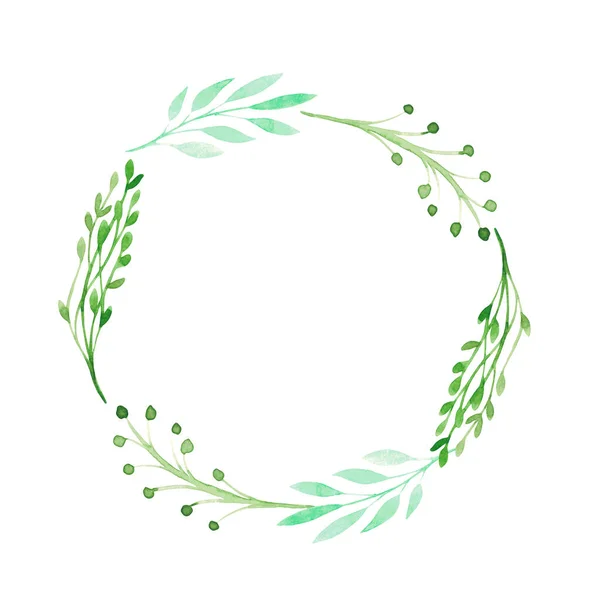 Ilustracja akwarela wiosna kwiatowa ramka Ręcznie malowany kliparty zieleń wieniec na zaproszenia ślubne, imprezy, urodziny — Zdjęcie stockowe
