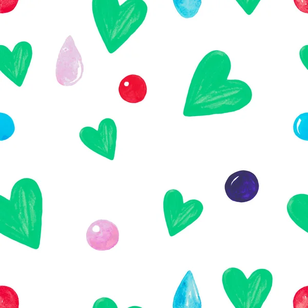 Płynny wzór dla dzieci akwarela nadruk tkaniny, e-papier, scrapbooking Ręcznie malowane Serce drop grafiki — Zdjęcie stockowe