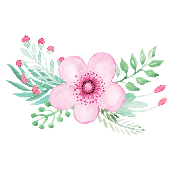 Watercolor flor ilustração clipart arranjo floral para convites de casamento, cartões postais, cartões, modelos, saudações, fundo, textura, DIY, escritório — Fotografia de Stock