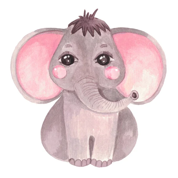 Ilustración de acuarela de un elefante lindo Safari Safari animal clip arte para invitaciones, ducha de bebé, guardería arte de la pared — Foto de Stock