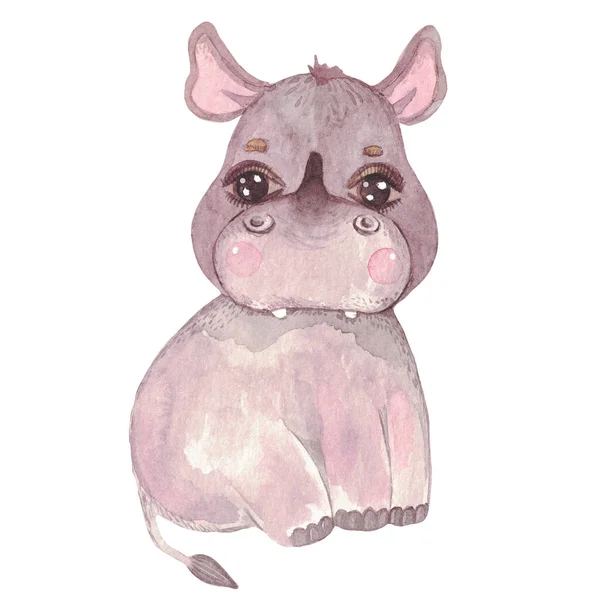 Illustration aquarelle d'un joli bébé rhinocéros Safari animal pour cartes d'invitation, baby shower, peinture murale de pépinière — Photo