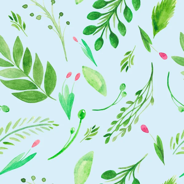 Bezešvé Vzor Květin Zeleň Bobule Rustikální Styl Akvarel Ilustrace Letní — Stock fotografie