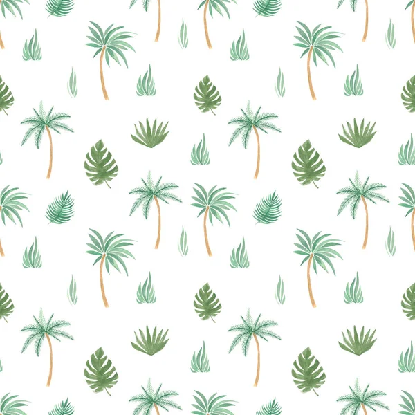 Tropisches Nahtloses Musterblatt Palmengras Aquarell Handgemalte Naturelemente Auf Weißem Hintergrund — Stockfoto