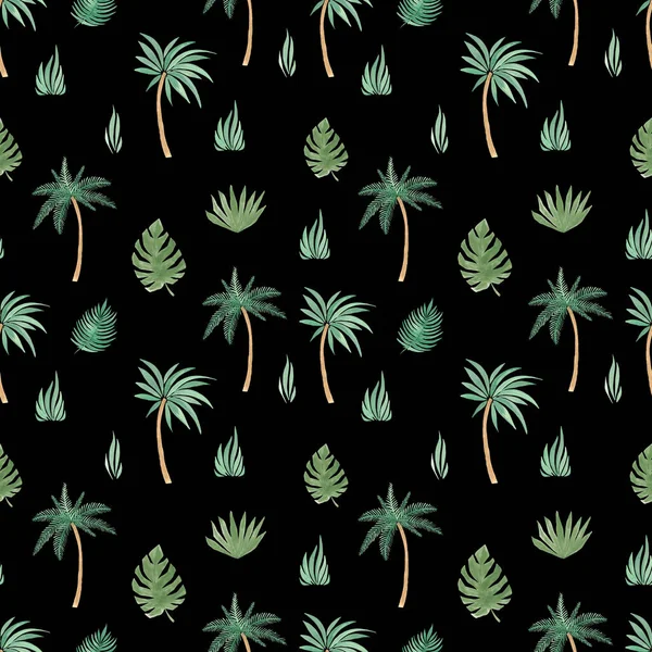 Patrón Tropical Sin Costuras Hoja Hierba Palma Elementos Naturales Pintados —  Fotos de Stock
