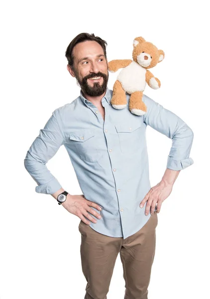 Skäggig man med Nalle — Stockfoto