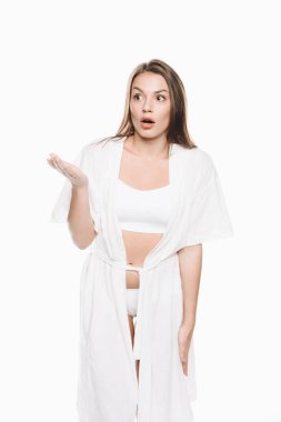 woman in housecoat with shocked expression clipart