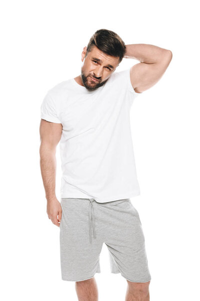 upset bearded man looking at camera