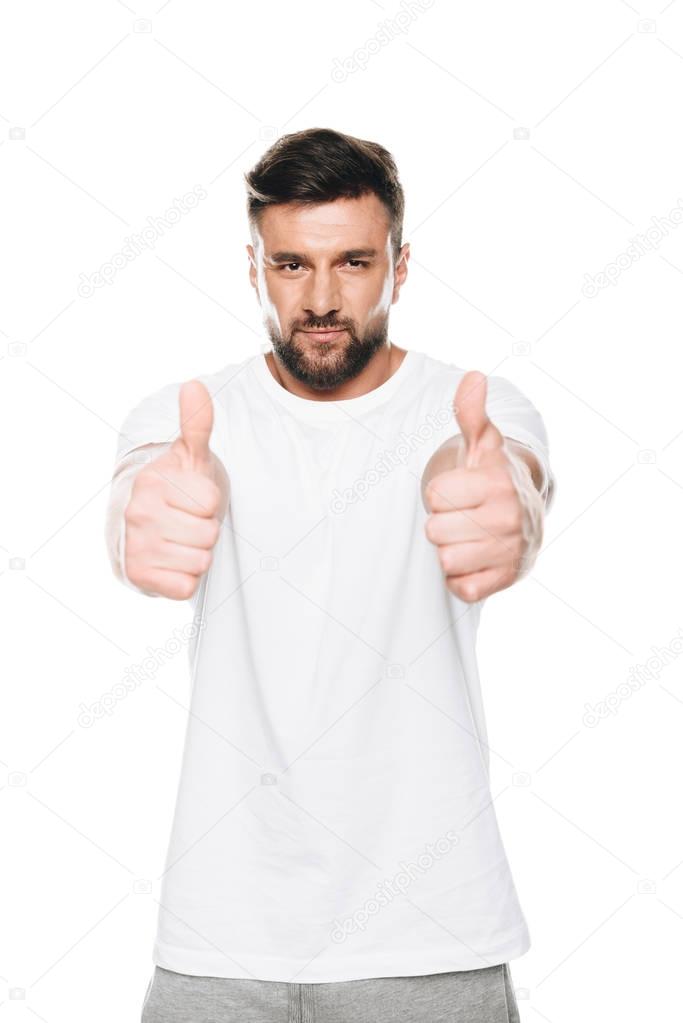 Man gesturing thumbs up sign 