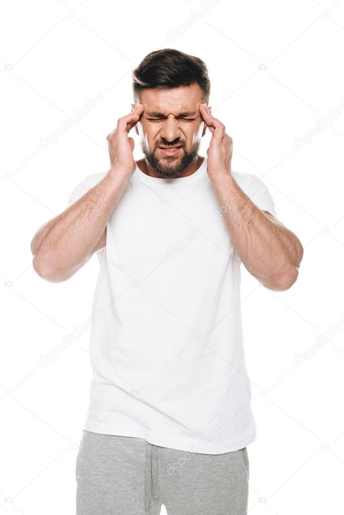 man having huge headache