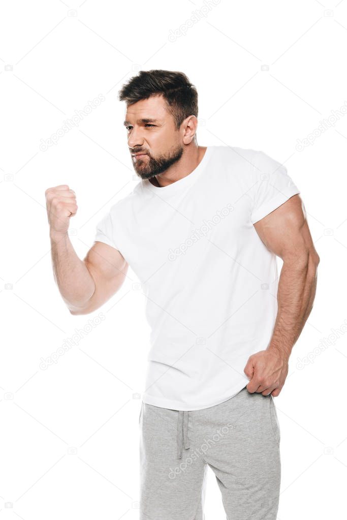 Muscular man ready to fight 