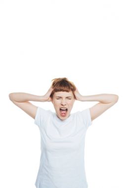 Young woman with headache   clipart