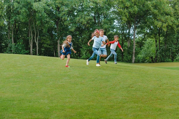 Çok ırklı çocuklar parkta çalıştıran 