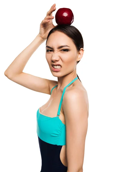 Mujer en traje de baño con manzana —  Fotos de Stock