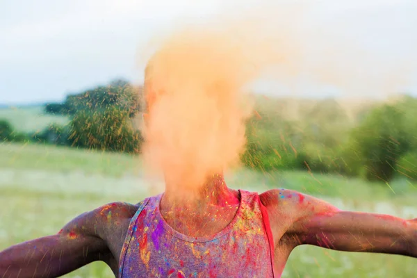 African american man on holi festival — Stock Photo, Image