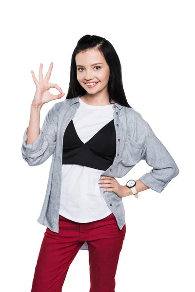 Woman showing ok sign — Free Stock Photo