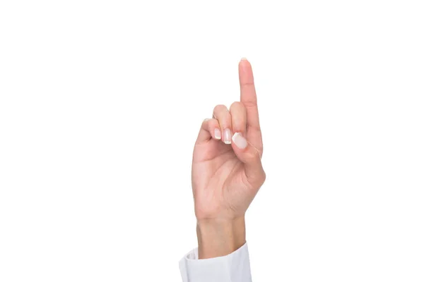 Person pointing up with finger — Stock Photo, Image