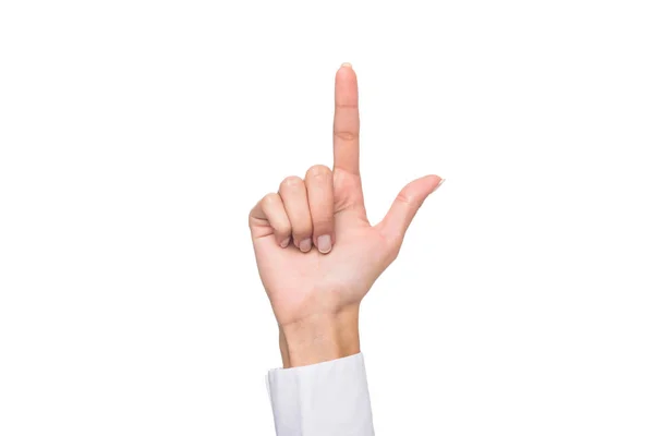 Person pointing up with finger — Stock Photo, Image