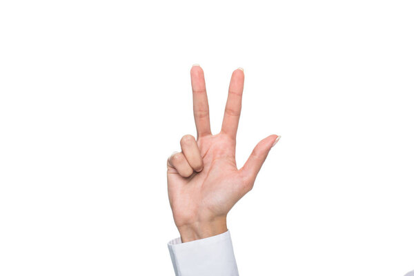 person showing three sign 