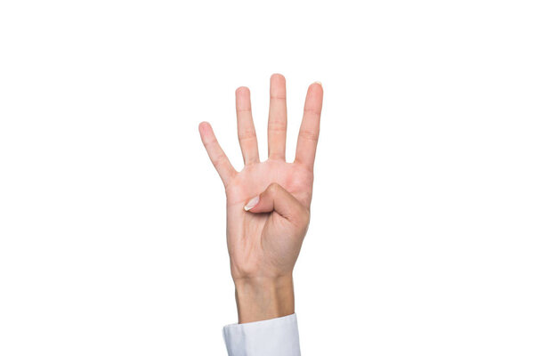 person showing four sign 