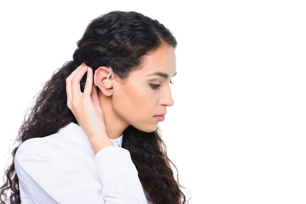 Woman with hearing aid — Stock Photo, Image