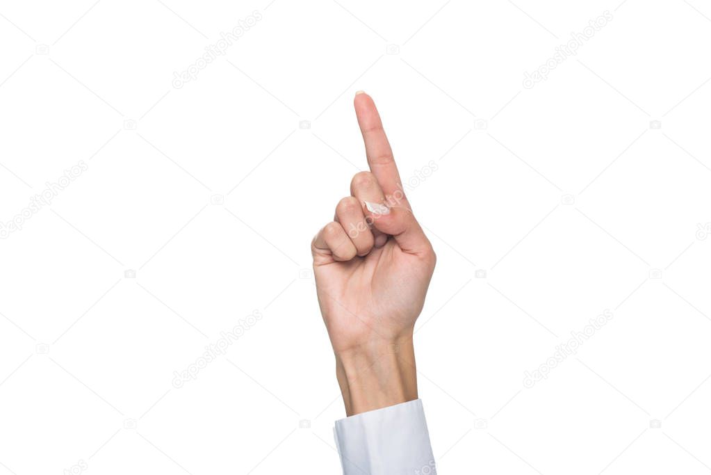 person pointing up with finger