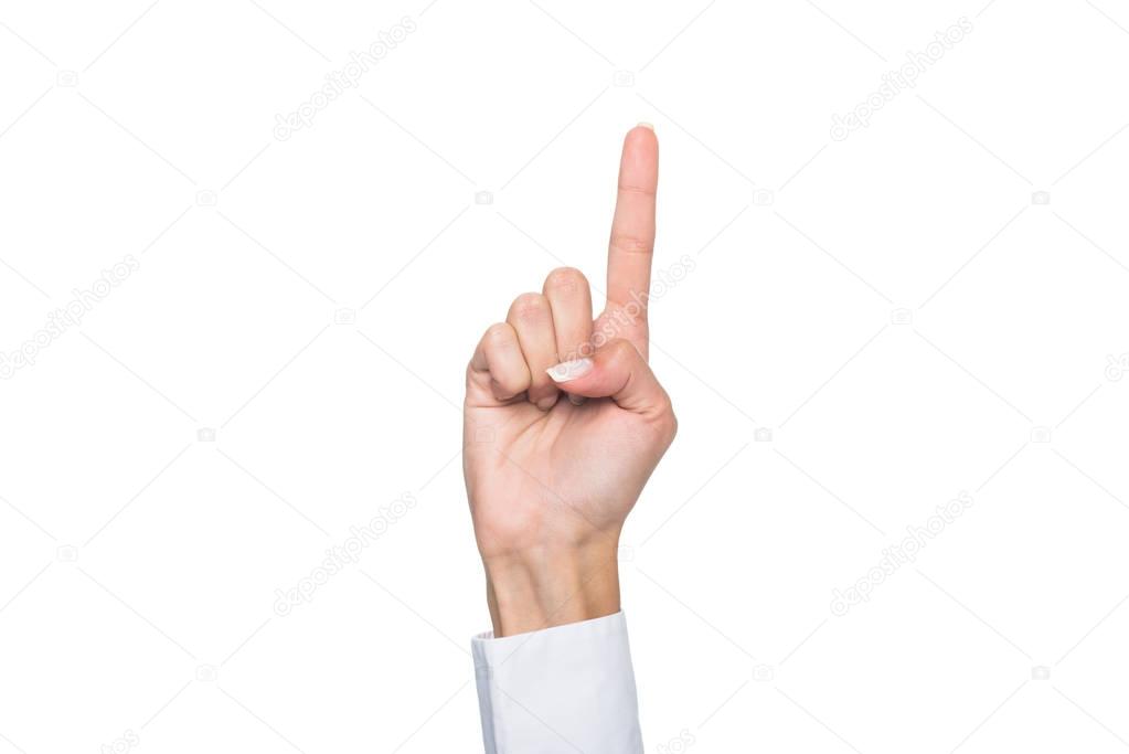 person pointing up with finger