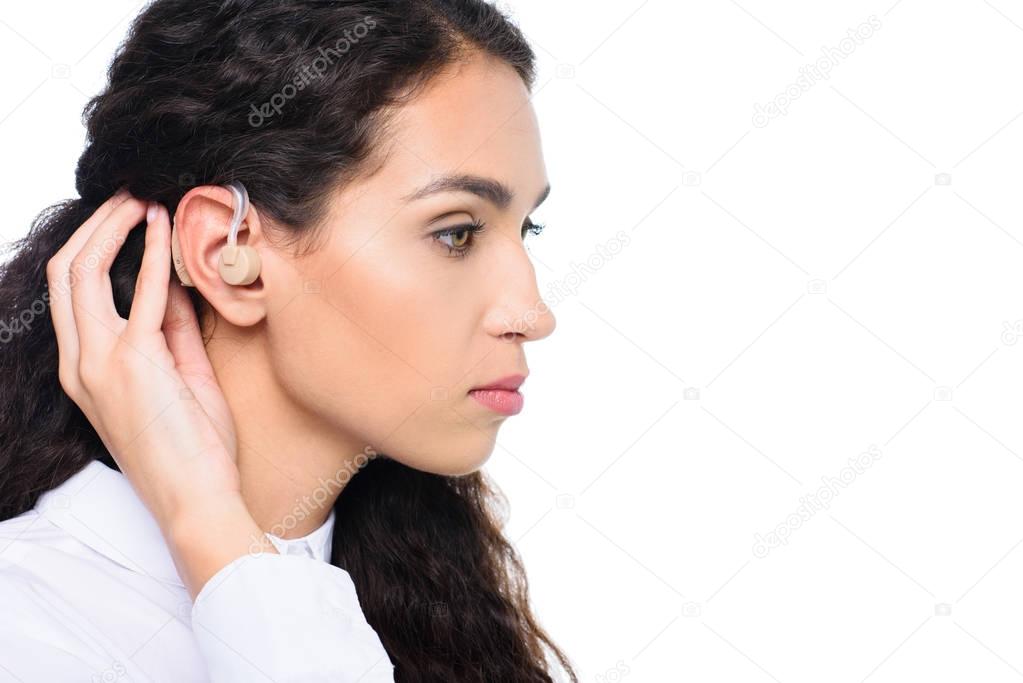 woman with hearing aid