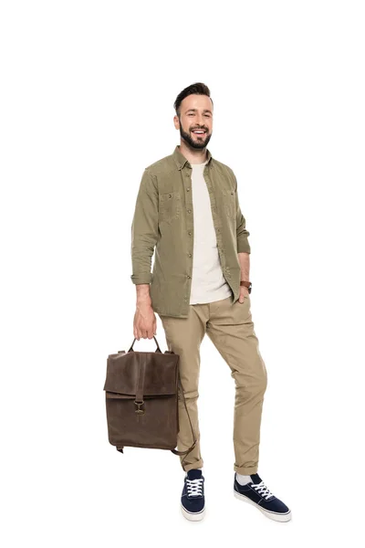 Hombre sonriente con bolsa — Foto de Stock