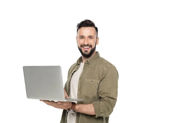 Homem com laptop digital — Fotografia de Stock
