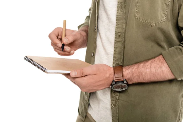 Homem com caderno e caneta nas mãos — Fotografia de Stock Grátis