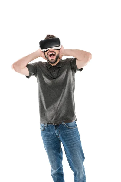 仮想現実のヘッドセットで男 — ストック写真