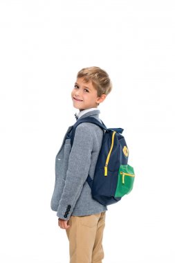 smiling schoolboy with backpack clipart
