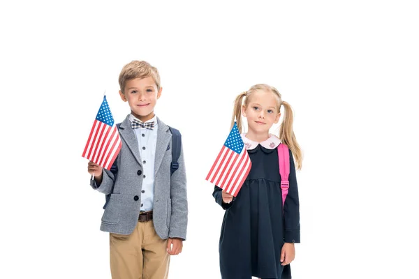 Schüler mit amerikanischen Flaggen — kostenloses Stockfoto