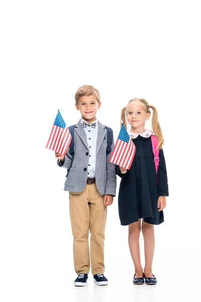Leerlingen met Amerikaanse vlaggen — Stockfoto