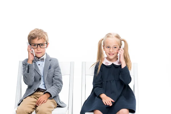 Adorable kids with smartphones — Stock Photo, Image