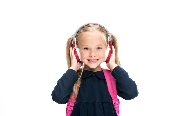 Beautiful schoolgirl with headphones — Stock Photo, Image