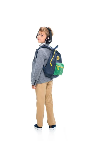 Schoolboy in wireless headphones — Stock Photo, Image