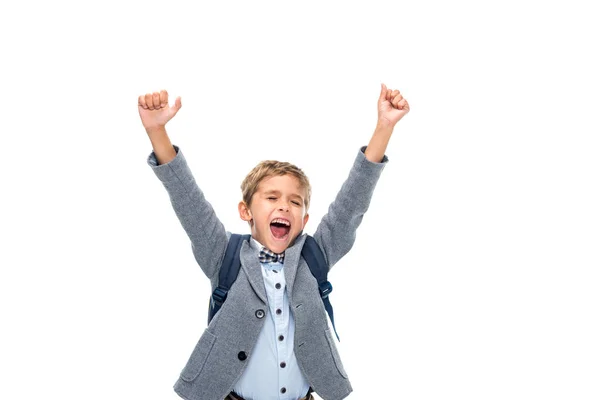Schoolboy celebrating victory — Stock Photo, Image