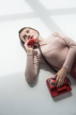 girl with vintage rotary telephone  clipart