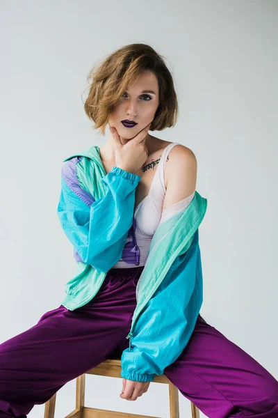 Young girl in vintage windcheater suit — Stock Photo, Image