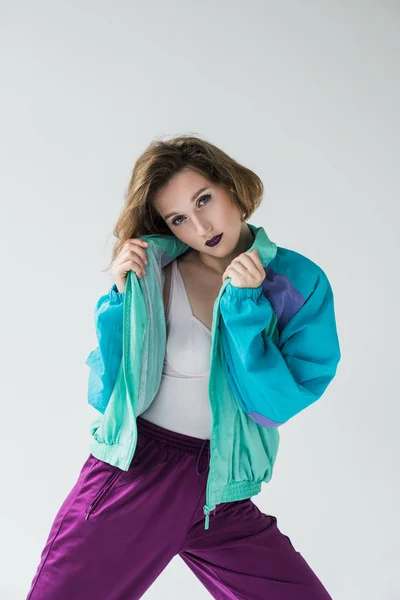 Young girl in vintage windcheater suit — Stock Photo, Image