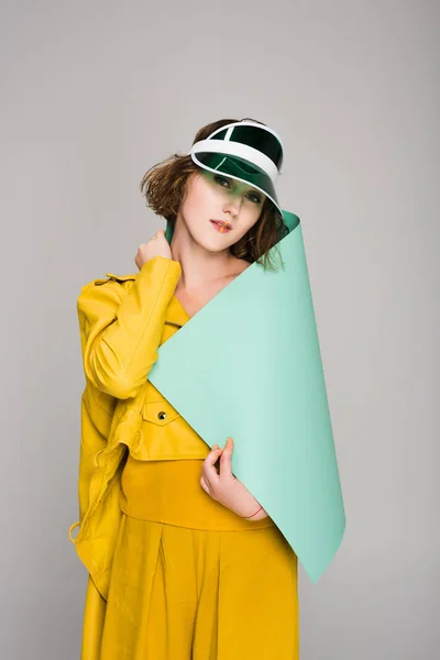 Girl in retro plastic cap — Stock Photo, Image